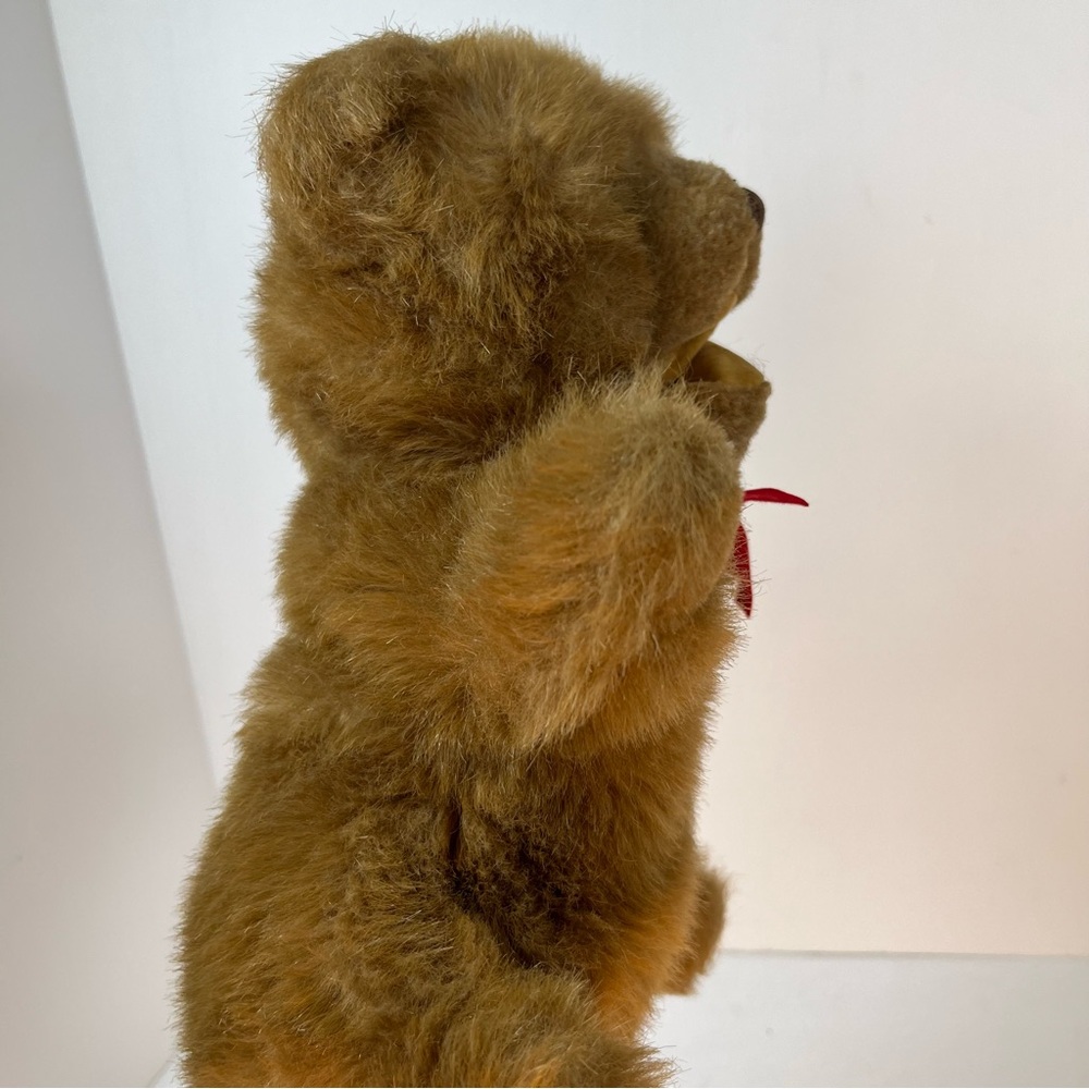 Vintage‎ Gund Brown Bear Puppet with Red Bow Stuffed Animal Teddy Bear - Picture 5 of 12